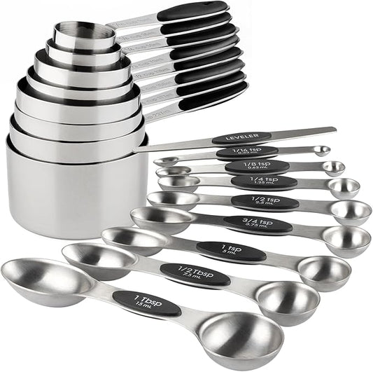 Measuring Cups and Spoons Set Stainless Steel Measuring Cups Double Sided Stackable Magnetic Measuring (Black)