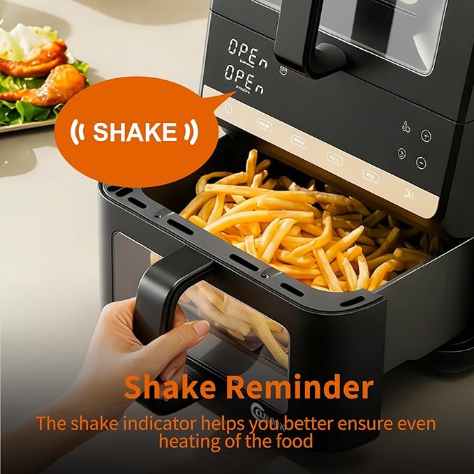 10L Double Stack Air Fryer, Dual Basket Vertical Air Fryer with 10-in-1 Presets, Bake/Roast/Dehydrate, SYNC & DUAL Cooking Modes, Double View Window, Black