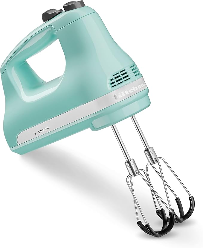 KitchenAid Classic Series 4.5 Quart Tilt-Head Stand Mixer K45SS, White & 6 Speed Hand Mixer with Flex Edge Beaters - KHM6118, 6 Speed w/Flex Edge Beaters, Ice Blue