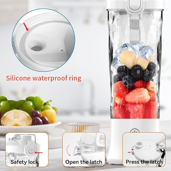240W Portable Blender, 20oz USB Rechargeable Travel Blender with LED Display, Pulse & Modes, IPX7 Waterproof, BPA-Free,juice, Ice Crushing for Shakes, Smoothies, Sports & Outdoor【White】