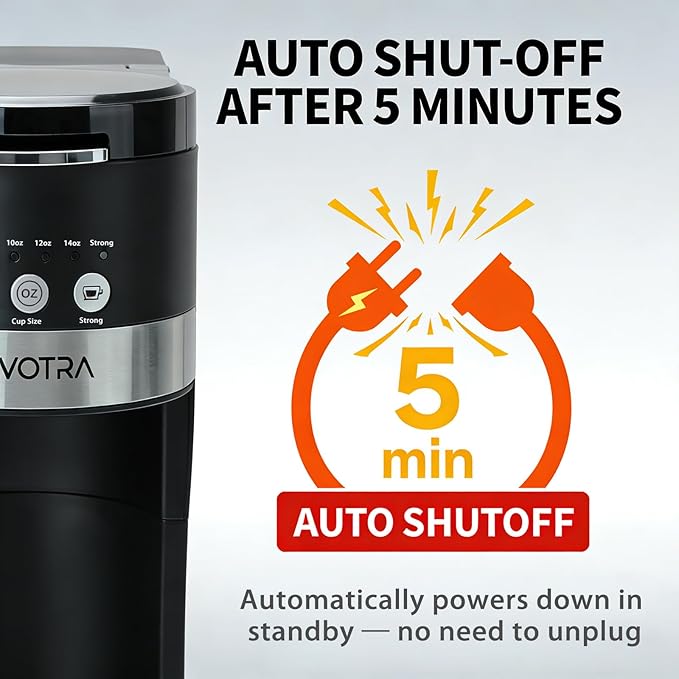 REVOTRA Single Serve Coffee Maker for Pods & Ground Coffee, 6 to 14oz Brew Sizes, Strong Brew Option, Fast Brewing, Compact Design with Removable 40oz Reservoir, Travel Mug Friendly