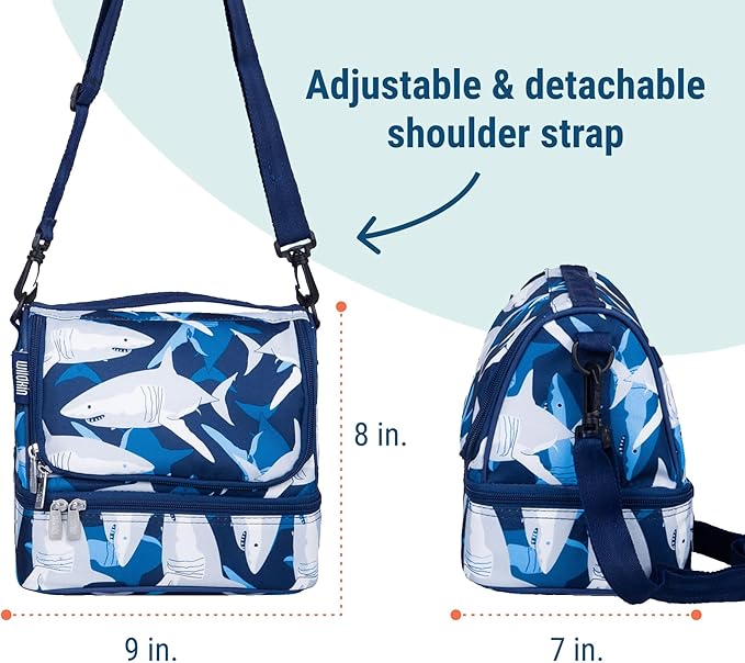 Wildkin Kids Two Compartment Insulated Lunch Bag – Keeps Food Hot or Cold, Easy-Clean Lining, Leak-Resistant & BPA-Free – Boys & Girls, Ideal for School, Travel & Daycare – Sharks