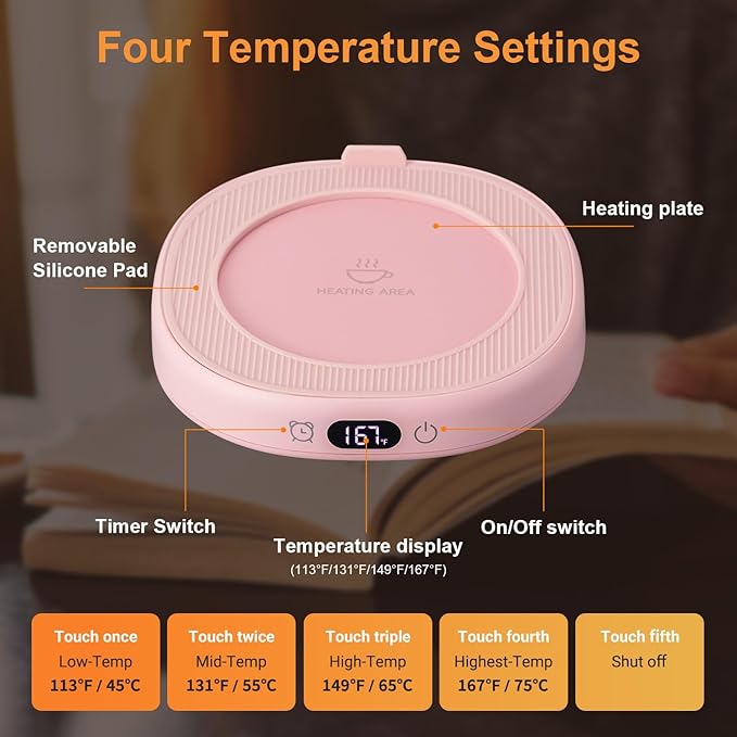 Coffee Mug Warmer & You are Awesome Mug Set, Electric Cup Warmer for Desk, Beverage Warmer with 4 Temperature Setting, 8-Hours Auto Shut Off
