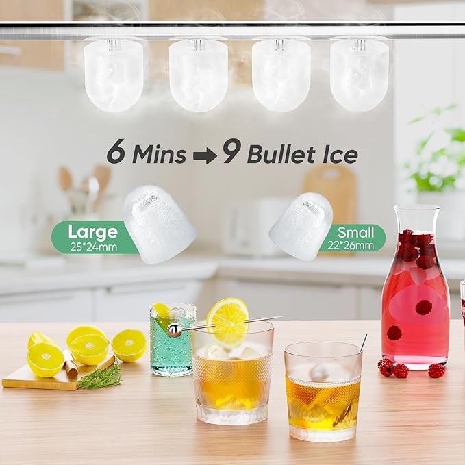 DUMOS Ice Makers Countertop with Handle Ice Machine, Fast in 6 Mins, 26lbs in 24 Hours, Quiet Self-Cleaning, Compact Size Portable for Home, Kitchen, RV, Camping,Modern Green