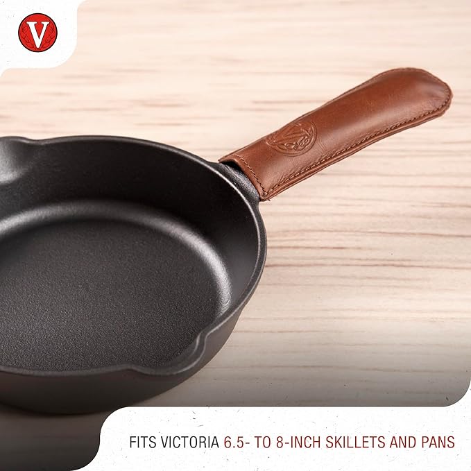Victoria Leather Handle Cover for Cast Iron Skillets, Heat-Resistant Pan Handle Sleeve, Handmade in Colombia, Small