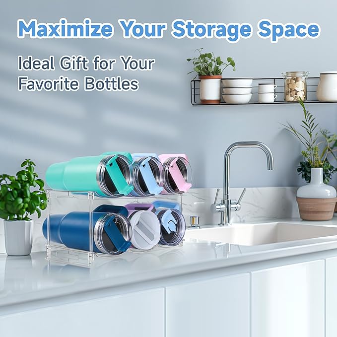 Stackable Water Bottle Organizer for Stanley 40 oz Tumbler, Water Bottle Holder for Cabinet, Pantry Kitchen Organizers and Storage for Stanley Cup Accessories, Tumbler Organizer and Wine Rack, 2Pack