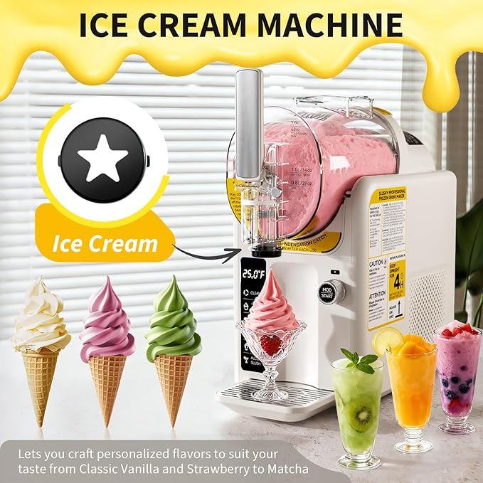 2 IN1 Soft Ice Cream Maker Slushie Machine for Home - 88oz Slushy Machine Maker No Ice Needed Self Cleaning, Frozen Drink Machine for Slushie, Margarita, Frappés, Milkshake