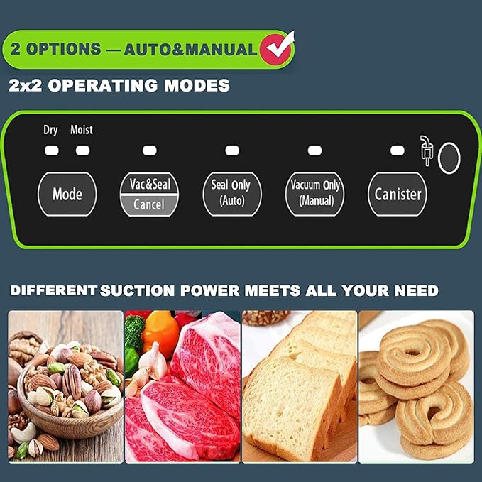 Precision Vacuum Machine,Pro Food Sealer with Built-in Cutter and Bag Storage(Up to 20 Feet Length), Both Auto&Manual Options,2 Modes,Includes 2 Bag Rolls 11”x16’ and 8”x16’,Compact Design
