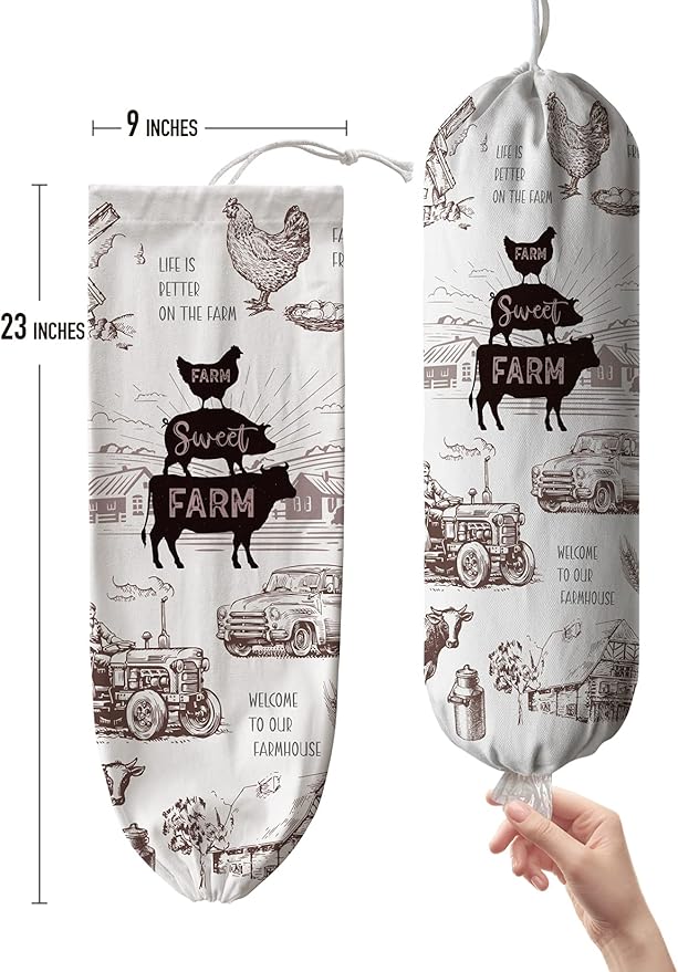 Hglian Grocery Plastic Bag Holder,Cow Rooster Plastic Bags Organizer,Garbage Shopping Trash Bags Storage for Kitchen,Farmhouse Home Decor,Gifts for Women Mom Grandma
