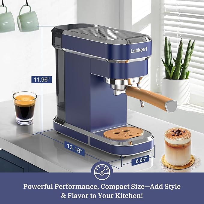 Laekerrt 20 Bar Espresso Maker CMEP01 with Milk Frother Steamer, Home Expresso Coffee Machine for Cappuccino and Latte (Navy Blue, Stainless Steel) Gift for Coffee Lovers, Father
