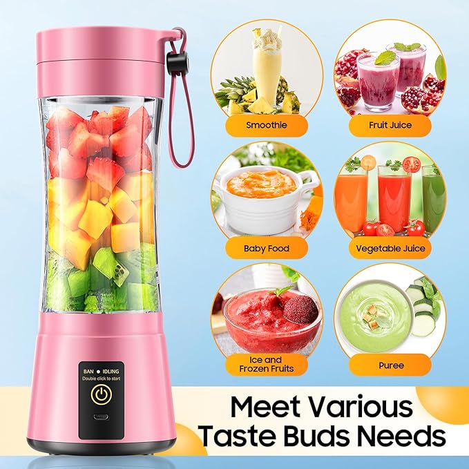 Portable Blender for Smoothies & Shakes - Cordless Personal Size Mini Blender with BAP Free Juice Cup, USB Rechargeable Suit for Sports/Picnic