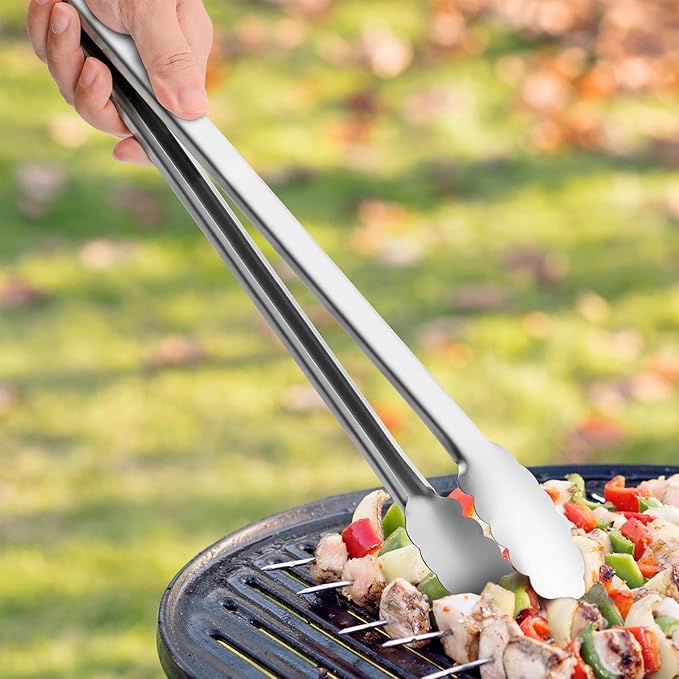 Grill Tongs - 17 Inch Extra Long BBQ Tongs, Heat Resistant Stainless Steel Kitchen Tong, Heavy Duty Metal Locking Tong for Cooking, Grilling, BBQ/Barbecue, Food (17 inch)