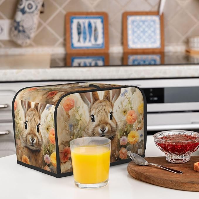 Cute Rabbit Toaster Cover 2 Slice Long Slot, Bunny Bread Maker Cover Washable Dust Protection Kitchen Small Appliance Toaster Oven Cover for 2 Slice
