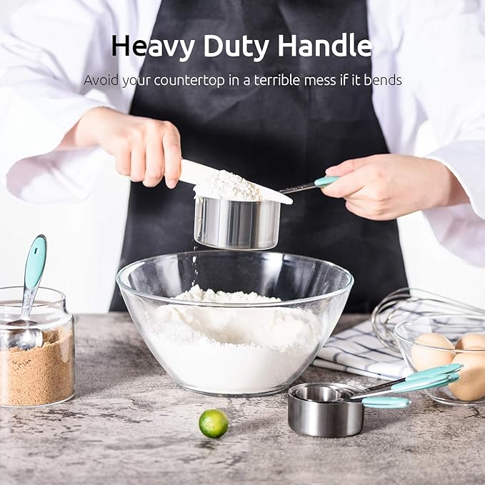 U-Taste 18/8 Stainless Steel Measuring Cups and Spoons Set and 18/0 Stainless Steel Offset Icing Spatula Set (Aqua Sky)