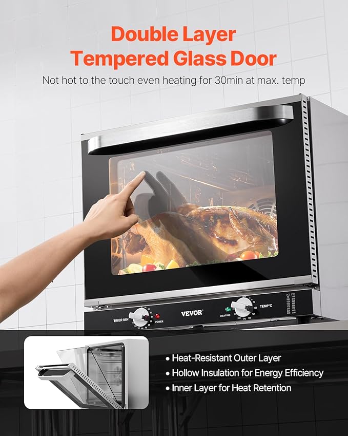 VEVOR Commercial Countertop Oven, 66L 4-Tier Toaster Ovens with Tempered Glass Door, Wire Racks Clip Tray Gloves, 2800W Electric Stainless Steel Baking Ovens for Restaurant Bakery (AC208~240V,60Hz)