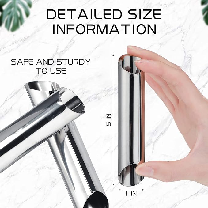 Yexiya 50 Pcs Cannoli Tubes Stainless Steel Cannoli Forms Cream Horn Molds Non Stick Danish Pastry Molds for Croissant Shell Cream Roll Baking Cookie Dough (Tubes)