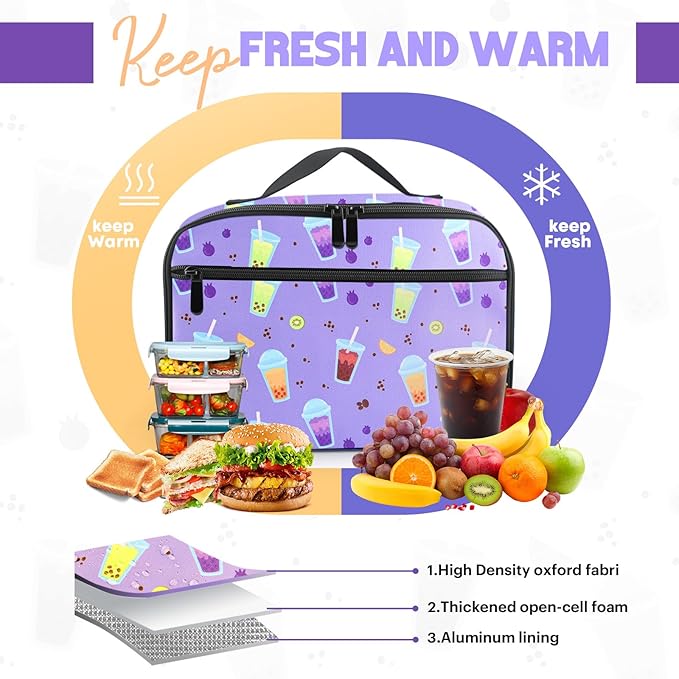 Lunch Box Kids, Insulated Lunch Bag for Women Men, Cooler Reusable Cute Lunch Containers for Boy & Girls, Adults Leak Proof Large Lunch Tote Bags for School, Work, Travel, Picnic Outdoor and Beach