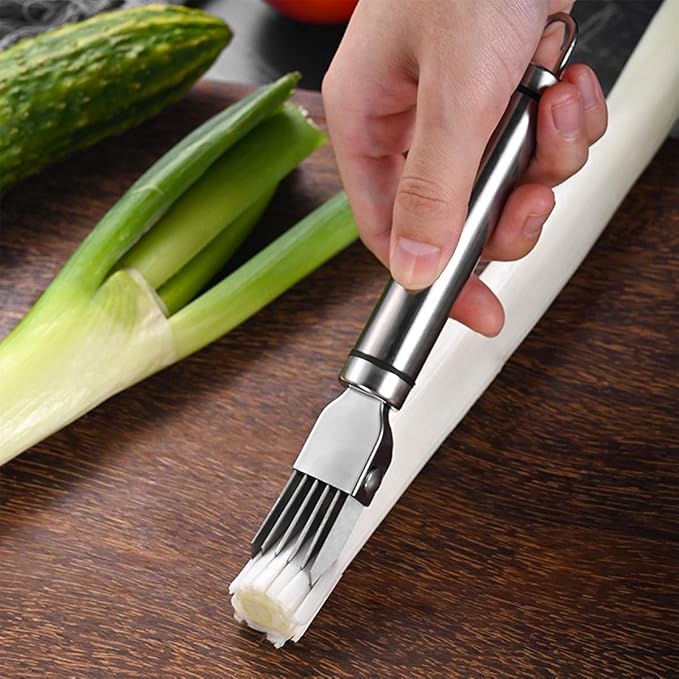 Stainless Steel Green Onion Slicer 2 PCS, Multi-Blade Kitchen Herb Cutter, Professional Scallion Shredding Tool Shred Silk The Knife, Upgrade Stainless Steel Chopped Green Onion Knife Vegetable