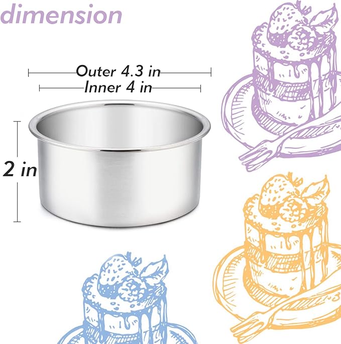 TeamFar 4 Inch Cake Pan Set of 4, Stainless Steel Mini Round Layer Cake Baking Pans Tins Set, For Baking Steaming Serving, Healthy & Sturdy, Mirror Finish & Dishwasher Safe