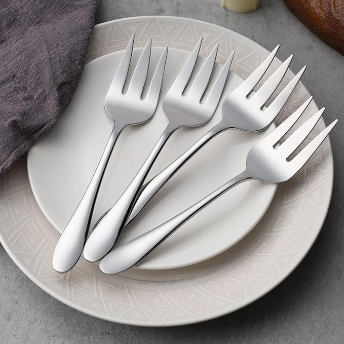 Stainless Steel Serving Forks, E-far 4-Piece Metal Hostess Serving Utensils Set for Meat Catering Buffet Party Kitchen Restaurant, Non-toxic & Dishwasher Safe
