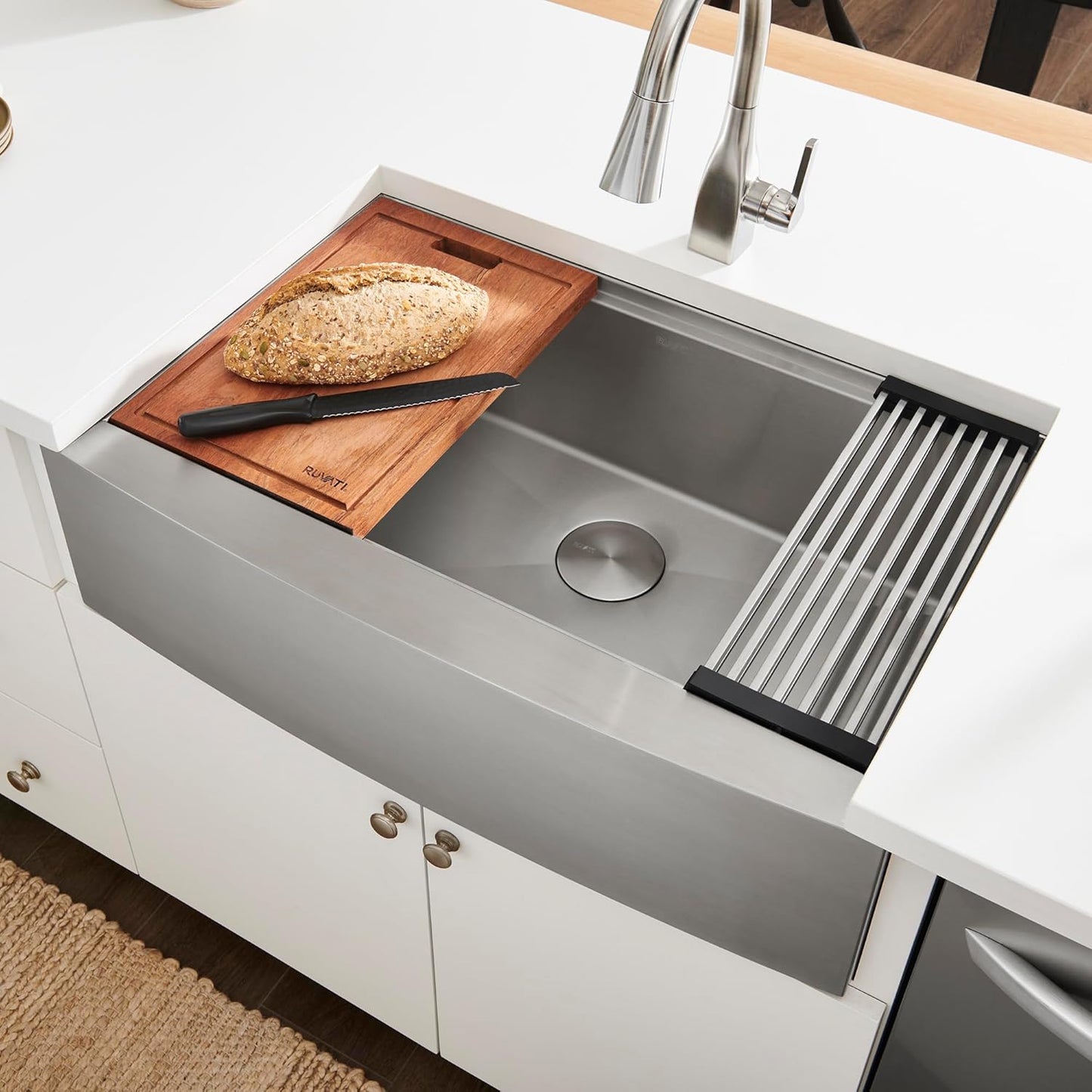Ruvati 27-inch Apron-front Workstation Farmhouse Kitchen Sink 16 Gauge Stainless Steel Single Bowl - RVH9050