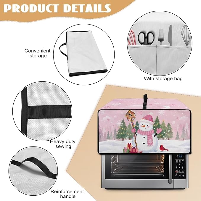 Air Fryer Toaster Oven Dust Cover Washable Convection Oven Cover Stylish Kitchen Appliance Protector Decorations Countertop Accessories, L, Snowman Northern Cardinal Pink