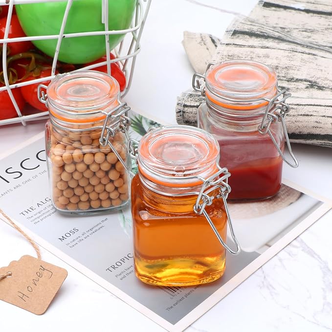 4 oz Glass Jars With Airtight Lids And Leak Proof Rubber Gasket,Small Mason Jars With Hinged Lids For Kitchen, Mini Spice Jars With Twine And Tags Labeling 30 Pack