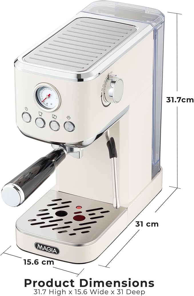Zulay Kitchen Magia Compact Espresso Machine – 20 Bar Coffee Maker with Milk Frother Steam Wand, Latte & Cappuccino Maker, 1350W Fast Heating, 40oz Removable Water Tank, Stainless Steel – Cream