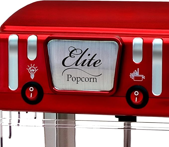 Elite Gourmet EPM-250 Maxi-Matic 2.5 Ounce Classic Carnival, Tabletop Kettle Popcorn Popper Machine, Retro-Style, Movie Hot Buttered Popcorn, Red