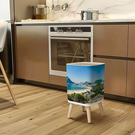 Small Trash Can with Lid Sugarloaf Mountain de Janeiro Brazil Wastebasket with Press Cover Dog Proof Garbage Can Waste Bin for Kitchen Bathroom Nursery 2.6 Gallon