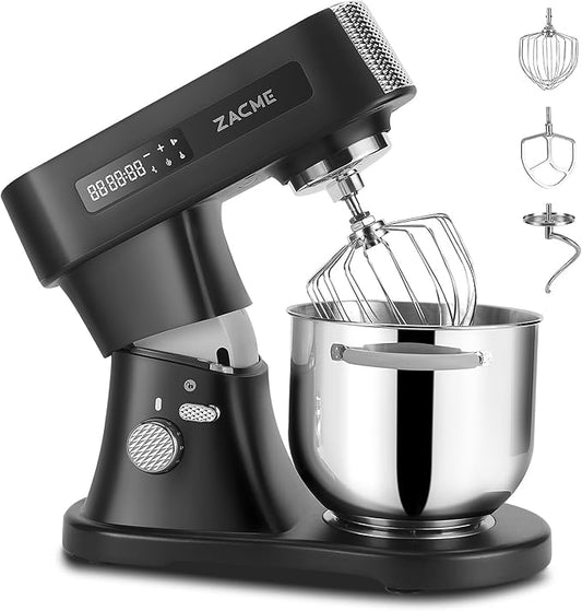 ZACME 7.4QT Household Stand Mixer 800W with Aluminum Die Casting Mixers Kitchen Electric Stand Mixer Metal Dough Mixer with Stainless Steel 7L Bowl, Dough Hook, Whisk and Beater, Black