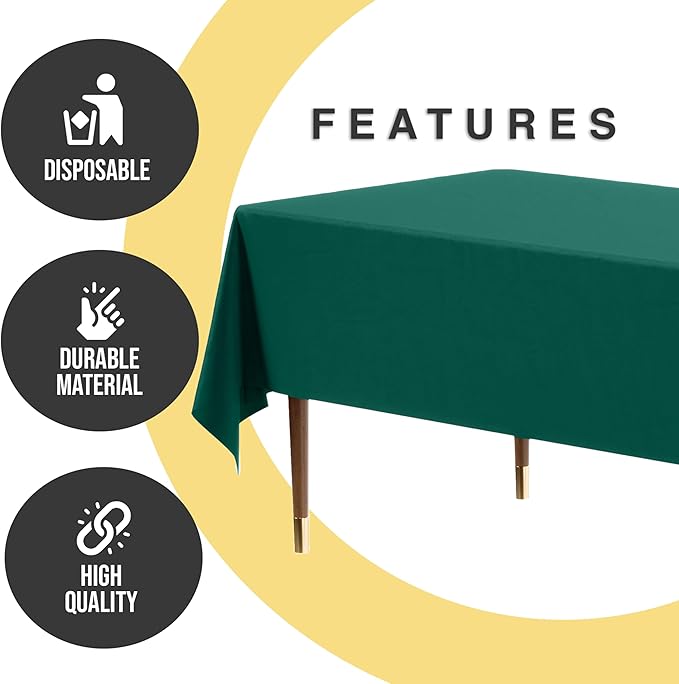 Exquisite 66% Thicker Premium Plastic Table Cloth Rectangle Table Cover 0.5 Mil 6 Pack Dark Green Table Cloth 54 Inch x 108 Inch Disposable Tablecloth Won't Tear Easily Like Cheap Thin Brands