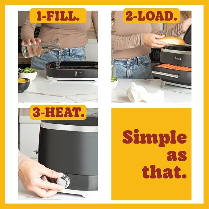 Kusini Hot Dog Steamer Machine With Bun Warmer, 24 Hot Dog & 12 Buns - Electric Food Steamer for Cooking Vegetables, Fish, & More - Unique Housewarming Gift Idea - Movie & Date Night Hosting Essential