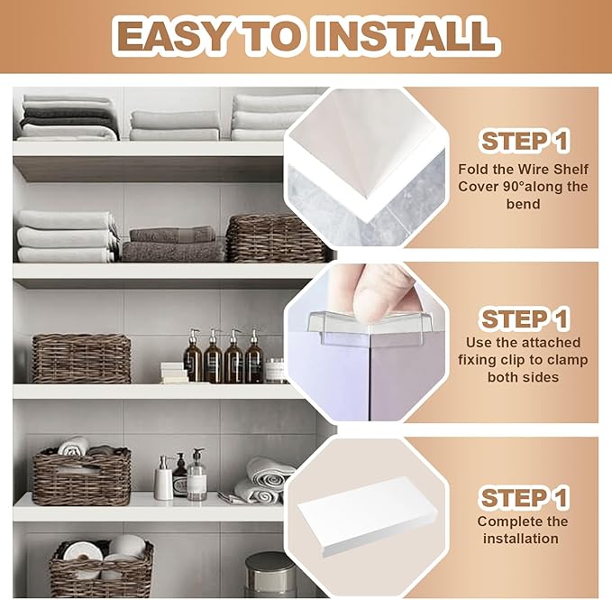 5 Pcs Wire Rack Covers 24x16x3 inch PVC Pantry Shelf Cover 0.31 inch Thick Removable Closet Wire Rack Shelf Covers,Decoration Kitchen Bathroom Office Shelving (Light luxury white, 24x16x3 inch)