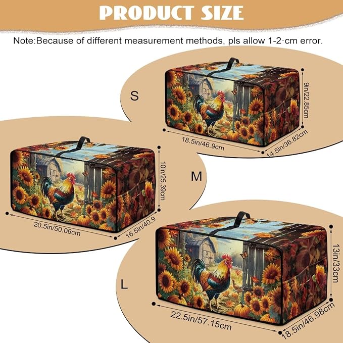 Toaster Oven Dust Cover Dustproof Smart Oven Air Fryer Microwave Cover with Pockets, Electric Appliance Protector Fall Home Decor, L, Chicken Rooster Sunflower Pumpkin Butterfly