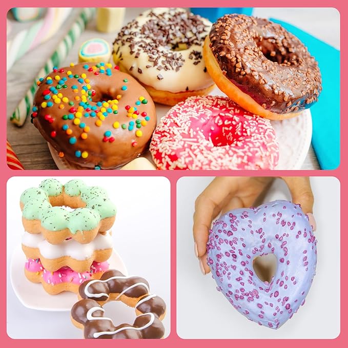 3 Pack Silicone Donut Pan, Non-stick Doughnut Molds for Baking, 6 Cavity Donut Maker Muffin Cupcake Bagel Making Tray (Gray, Pink, Blue)