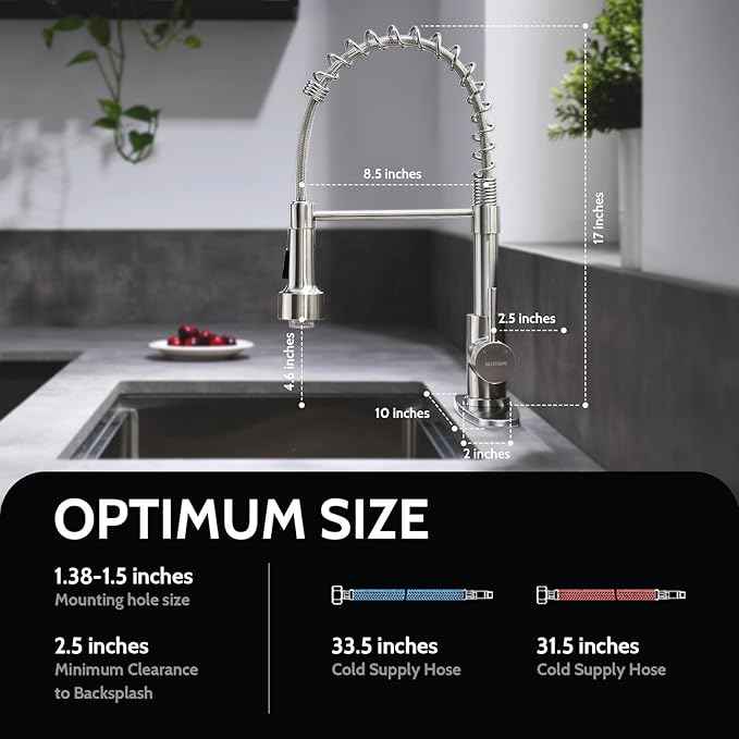WEWE Kitchen Faucets, Brushed Nickel Kitchen Faucet with Pull Down Sprayer Spring Single Handle Stainless Steel Kitchen Sink Faucet with LED Light Deck Plate for Laundry Rv