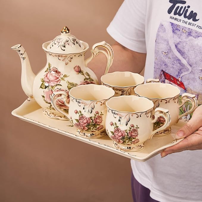 YOLIFE Ceramic Rose Serving Tray, Decorative Platter for Tea Party - 13.5 inch