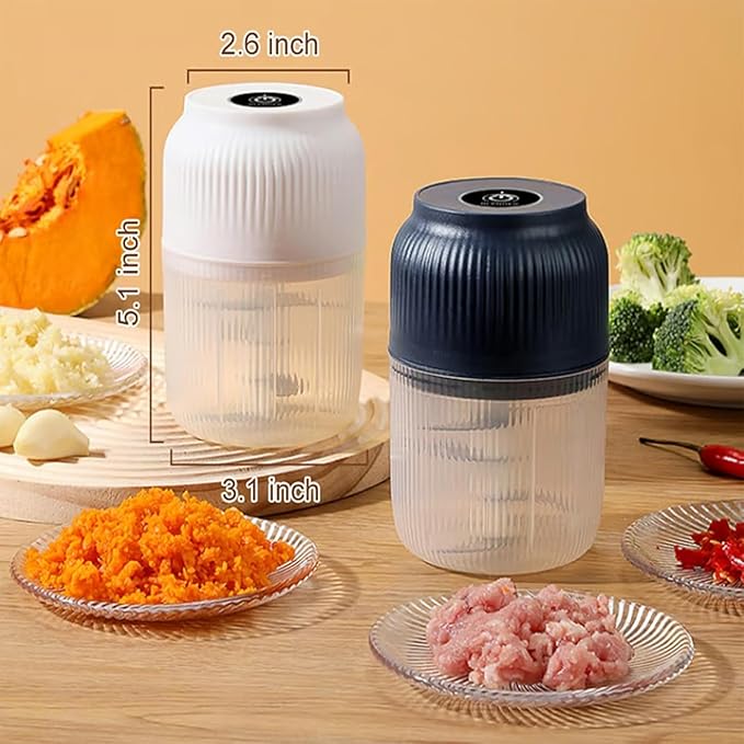 Electric Garlic Chopper, Mini Portable Veggie Cutter, Rechargeable Wireless Electric Food Chopper with 4 Stainless Steel Blades, One-Press Fast Prep for Garlic, Onion, Chili, Ginger, Meat (2Pcs B)
