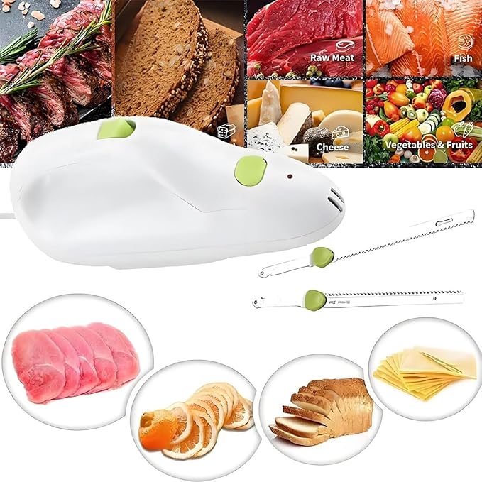 Electric Bread Knife Carving Knife,Cordless Rechargeable Bread Cutter & Meat Slicer with 2pcs 8inch Stainless Steel Blades,Safety Lock Switch, for Families, Meat, Bread, Cheese
