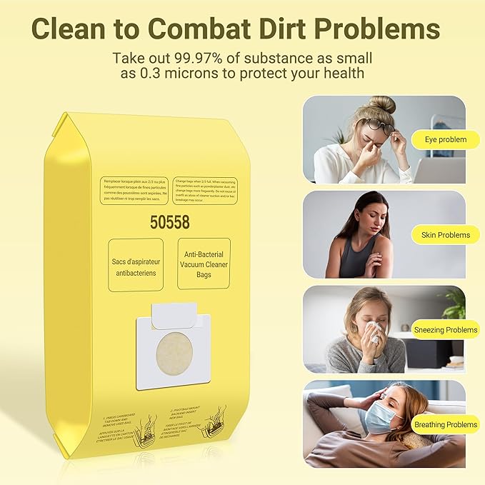 50558 Canister Vacuum Bags Replacement for Kenmore Canister Type C/Q 5055, 50555, 50557, 50558 and Pana·sonic Type C-5, C-18, 200 Series, 400 Series, 600 Series, 800 Seires Vacuum - 12 Pack