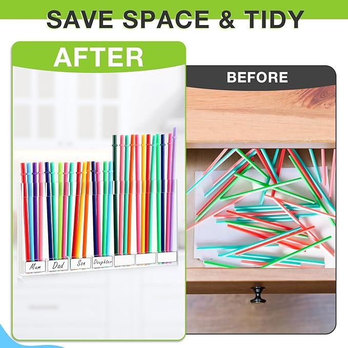 Qinyoung Acrylic Straw Holder for Cabinet Door with Double Sided Adhesive Tape Reusable Straw Organizer Tumbler Storage Kitchen Accessories Container for Counter Cupboard(Classic,Extra Large,Clear)