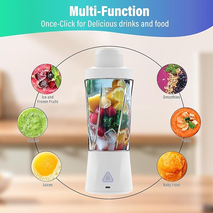 Portable Blender, 360W Personal Blender for Shakes and Smoothies for Kitchen, 24 Oz BPA Free Traveling Juicer Cup and Lid with 6 Blades, Self Cleaning Portable Juicer for Kitchen/Travel/Gym, White
