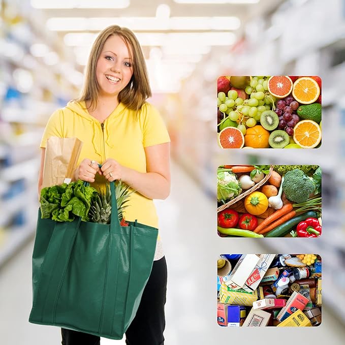 JERIA 24-Pack Reusable Grocery Bags，Large Washable Foldable Shopping Bags，Heavy Duty Tote Bags with Reinforced Handles