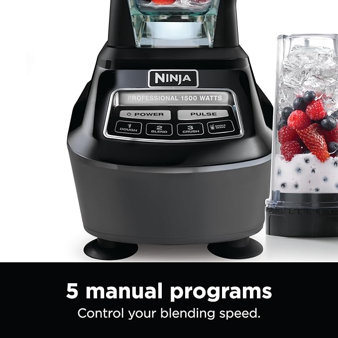 Ninja Kitchen System | All-in-One Food Processor & Blender for Smoothies | Includes Pitcher, Travel Cup, & 8-Cup Bowl | Makes Salsa, Dough, Shakes, & Frozen Drinks | 120 Volts | Black | BL770AMZ