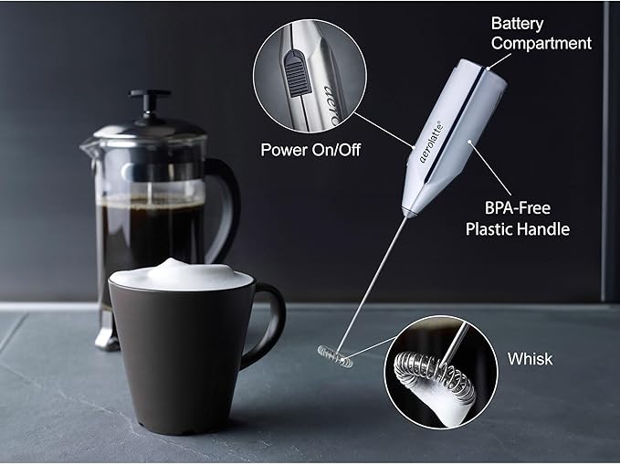 Aerolatte Steam-Free Milk Frother, Polished-Chrome Finish,18/8 Stainless Steel Whisk, BPA-Free Plastic Housing, Batteries Include