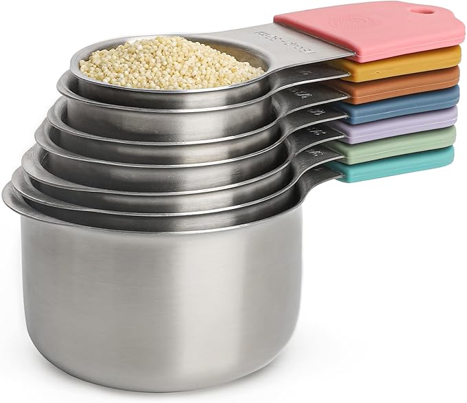 Magnetic Measuring Cups and Spoons Set of 16,Stainless Steel Magnetic Measuring Cups Set 7 and Magnetic Measuring Spoons Set of 8 with Leveler for Dry Liquid Ingredients (7, Colorful)