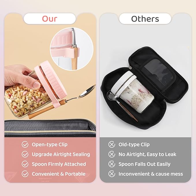 Glass Overnight Oats Containers with Lids and Spoon, 16oz Wide Mouth Mason Jars for Overnight Oats, Cereal, Yogurt, Salad Lunch Container with Measurement Marks - Pink 4 Pack