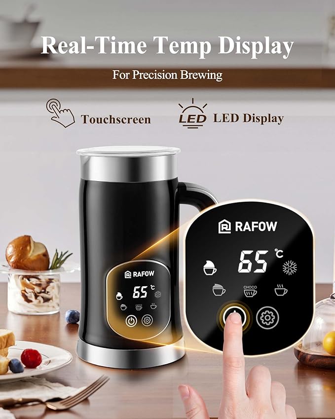 5-in-1 Milk Frother and Steamer - Upgraded Automatic Milk Steamer 11.8oz Hot & Cold Foam Maker and Milk Warmer with LED Display Touch Screen & Two Whisks for Latte,Cappuccinos,Silent Working-110V