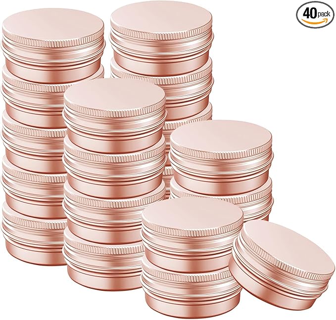 2 Ounce Aluminum Tin Jar with Screw Cap 60mL Tin Cans Refillable Containers for Cosmetic, Lip Balm, Cream, Lotion, Balms, Spices, Salve, Rose Gold 40 Pcs